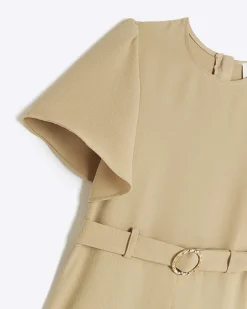 River Island Girls beige short sleeve belted playsuit Cream Outlet