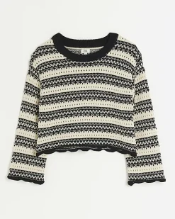 River Island Girls beige stripe knitted crop jumper Cream Best