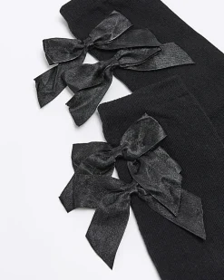 River Island Girls bow knee high socks Black Sale