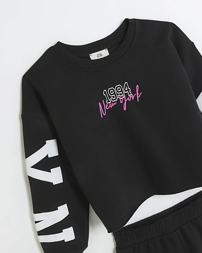 River Island Girls Brooklyn sweatshirt set Black Discount