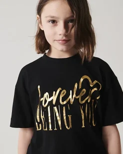 River Island Girls crop graphic t-shirt Black Outlet