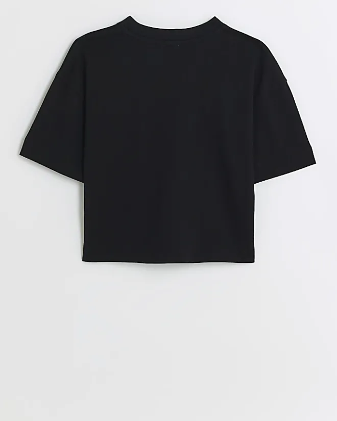 River Island Girls crop graphic t-shirt Black Outlet