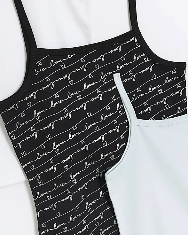 River Island Girls foil script vest 3 pack Black Fashion