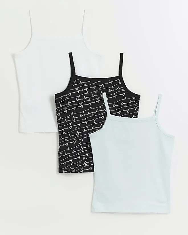 River Island Girls foil script vest 3 pack Black Fashion