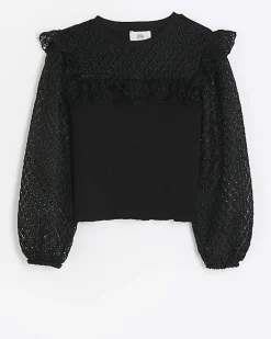 River Island Girls frill lace sleeve blouse Black Best