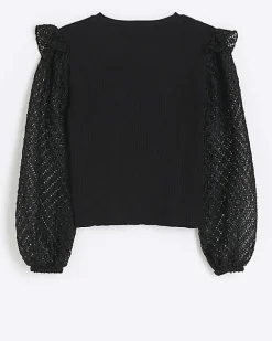 River Island Girls frill lace sleeve blouse Black Best