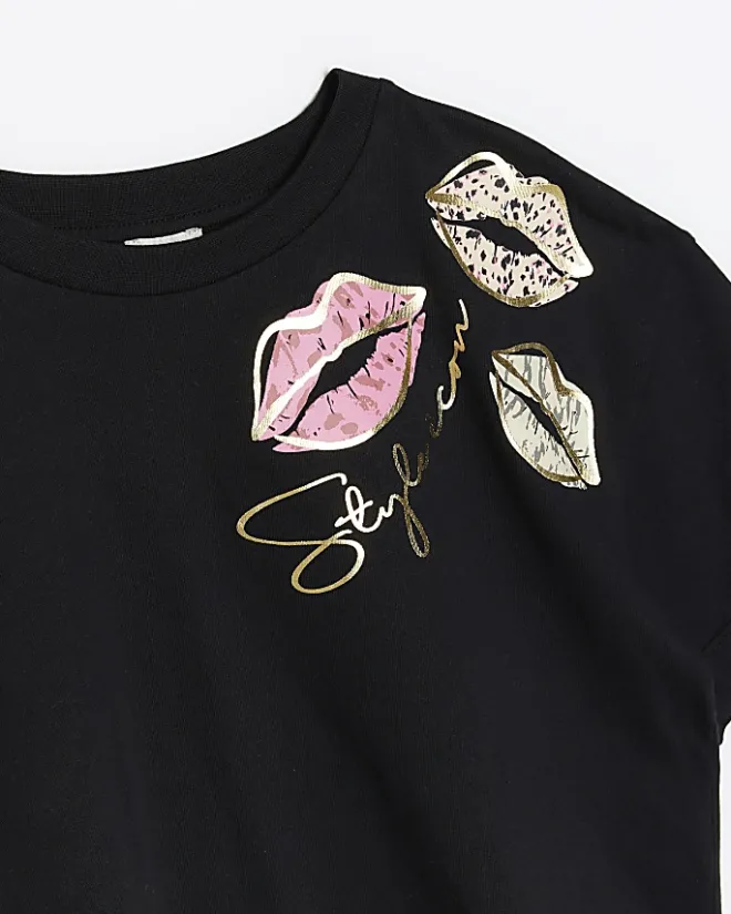 River Island Girls lips crop t-shirt Black Best