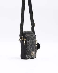 River Island Girls nylon heart pom festival Black New