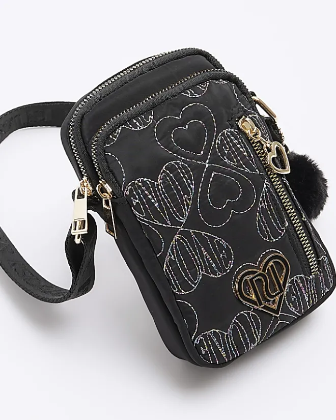 River Island Girls nylon heart pom festival Black New
