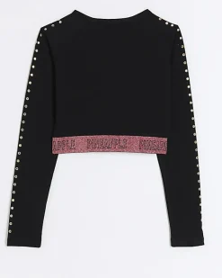 River Island Girls Pineapple graphic crop top Black New