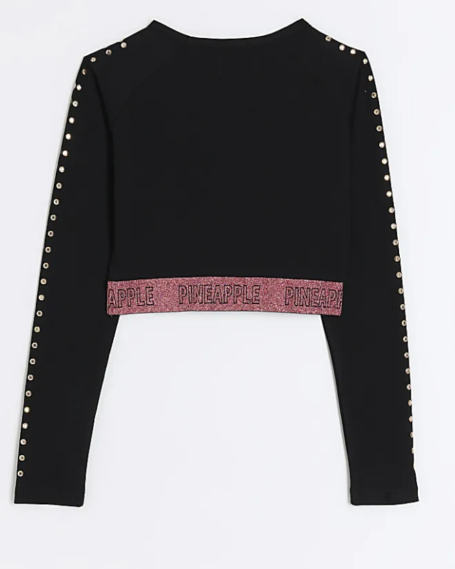 River Island Girls Pineapple graphic crop top Black New
