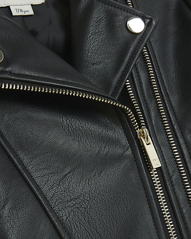River Island Girls Pu double zip biker jacket Black Sale