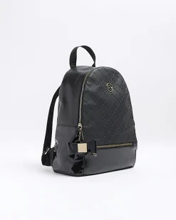 River Island Girls quilted bow detail backpack Black Best