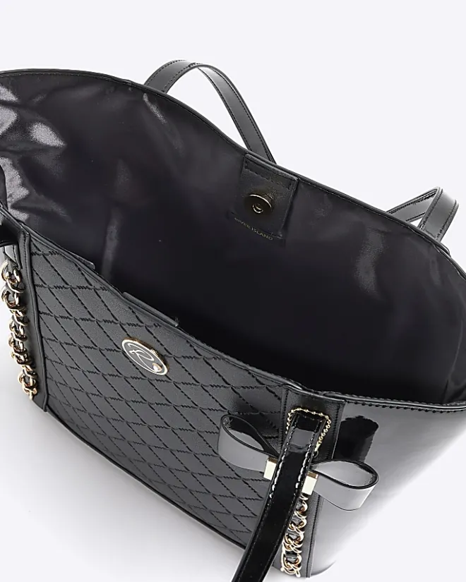 River Island Girls quilted bow shopper bag bundle Black Best