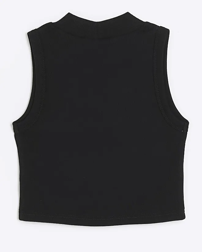 River Island Girls rib high neck tank top Black Fashion