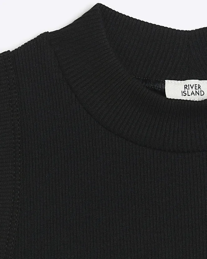 River Island Girls rib high neck tank top Black Fashion