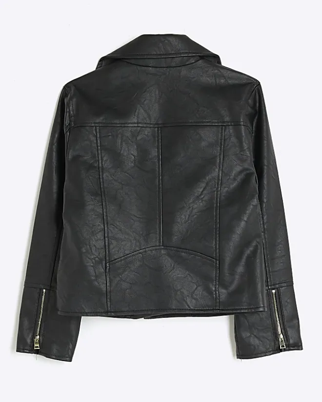 River Island Girls zip up biker jacket Black Online