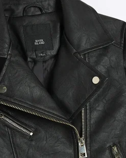 River Island Girls zip up biker jacket Black Online