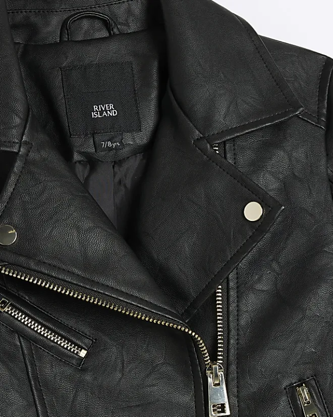 River Island Girls zip up biker jacket Black Online