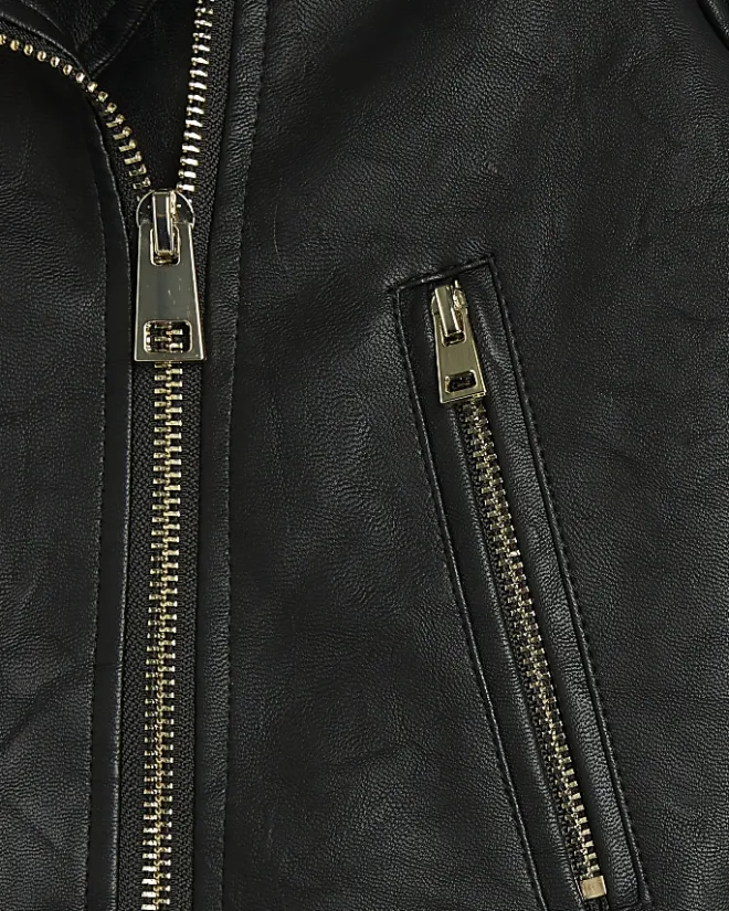 River Island Girls zip up biker jacket Black Online