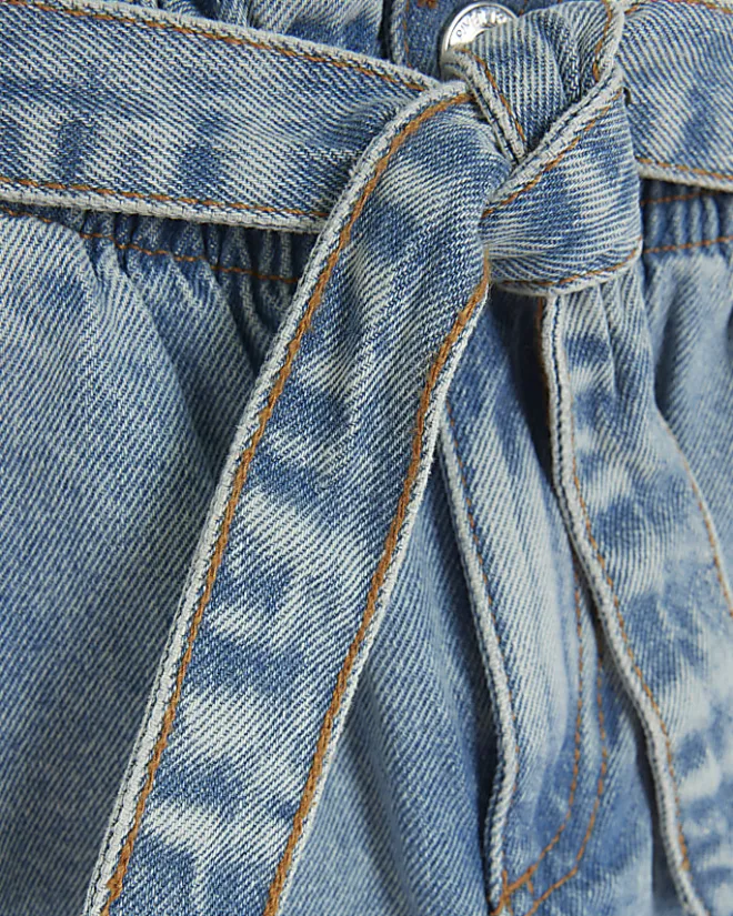 River Island Girls belted paperbag jeans Blue New
