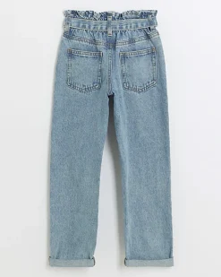 River Island Girls belted paperbag jeans Blue New