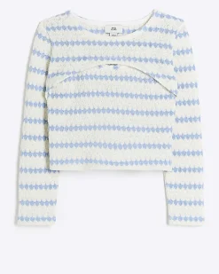 River Island Girls crochet 2 in 1 long sleeve top Blue Sale