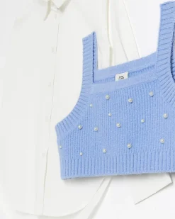 River Island Girls Embellished Knit Top and Shirt Set Blue Online