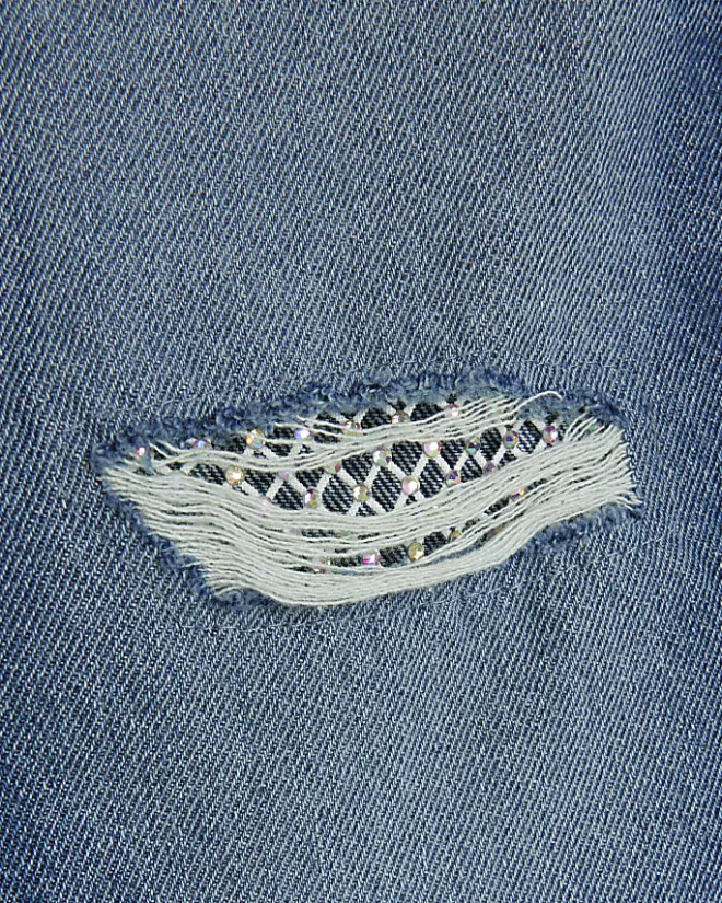 River Island Girls fishnet ripped mom jeans Blue Online