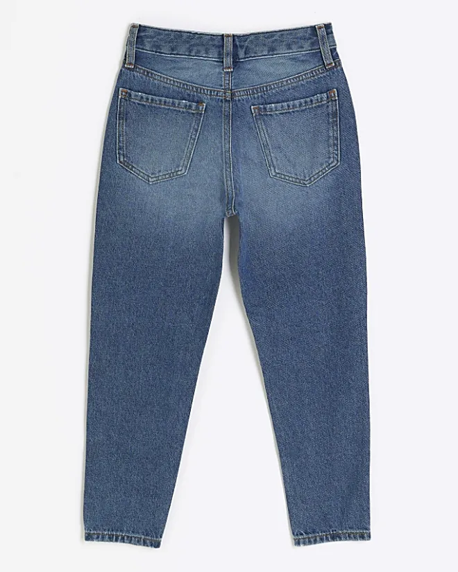 River Island Girls fishnet ripped mom jeans Blue Online