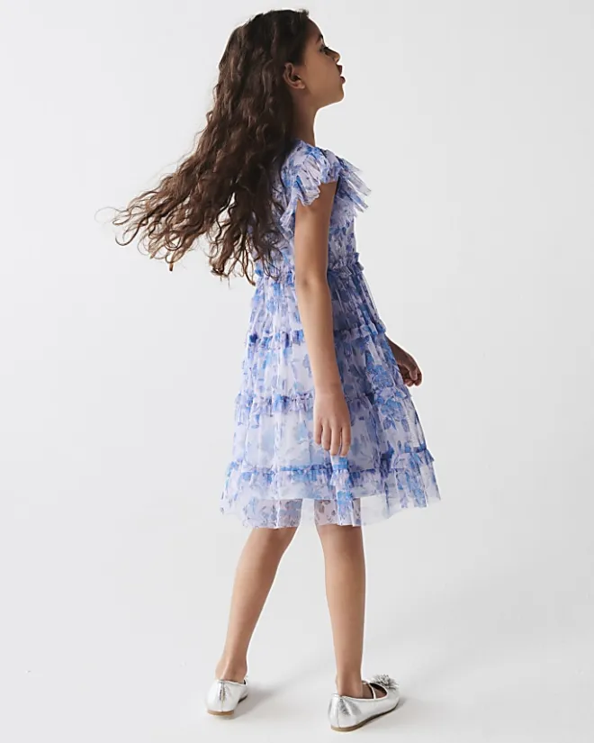 River Island Girls floral dress Blue Outlet