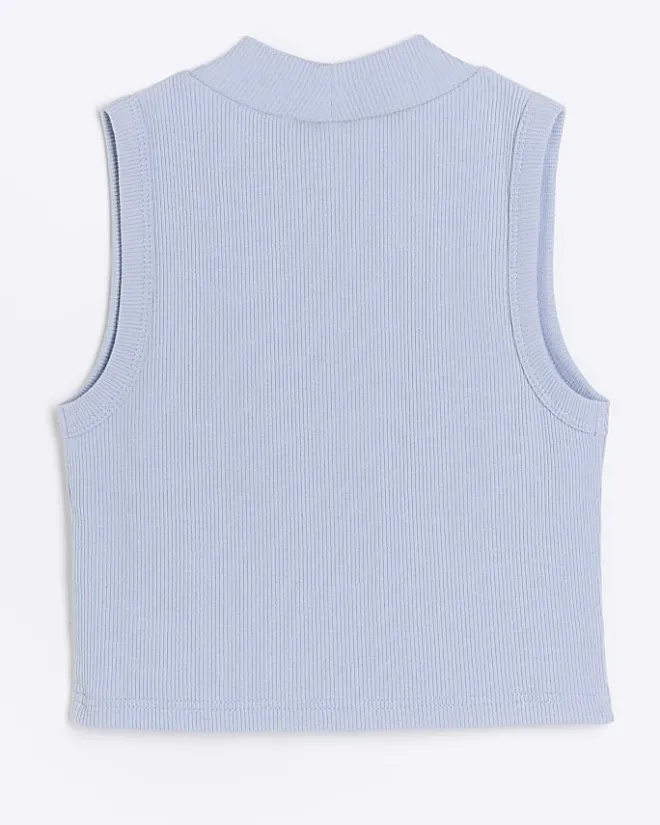 River Island Girls rib high neck tank top Blue Fashion