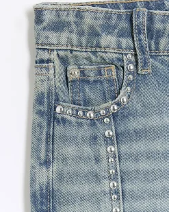 River Island Girls studded straight jeans Blue Hot