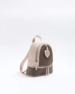 River Island Girls RI floral monogram backpack Brown Hot