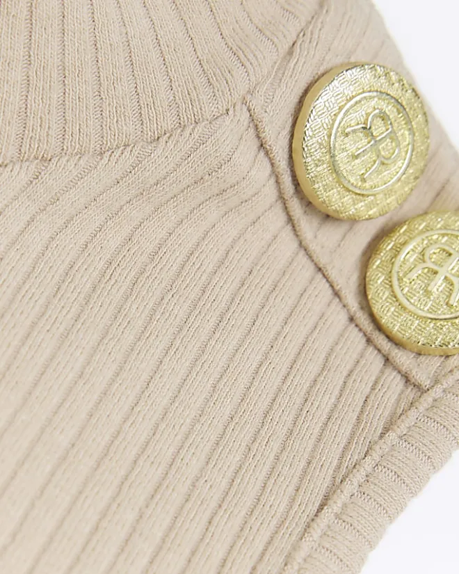 River Island Girls ribbed military button bodysuit Brown New