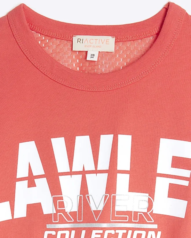 River Island Girls coral RI Active mesh back crop t-shirt Orange Hot