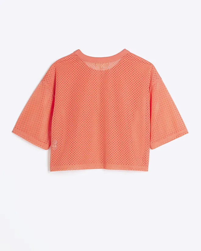 River Island Girls coral RI Active mesh back crop t-shirt Orange Hot