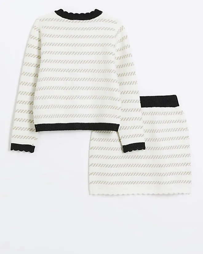 River Island Girls boucle stripe cardigan set Cream Sale