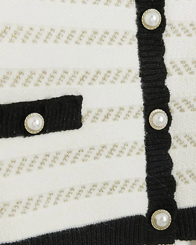 River Island Girls boucle stripe cardigan set Cream Sale