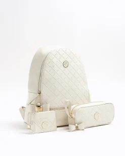 River Island Girls bow quilted backpack set Cream Sale