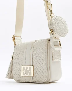 River Island Girls embossed monogram cross body bag Cream Discount