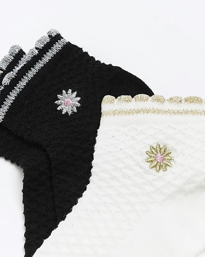 River Island Girls embroidered socks 2 pack Cream Sale