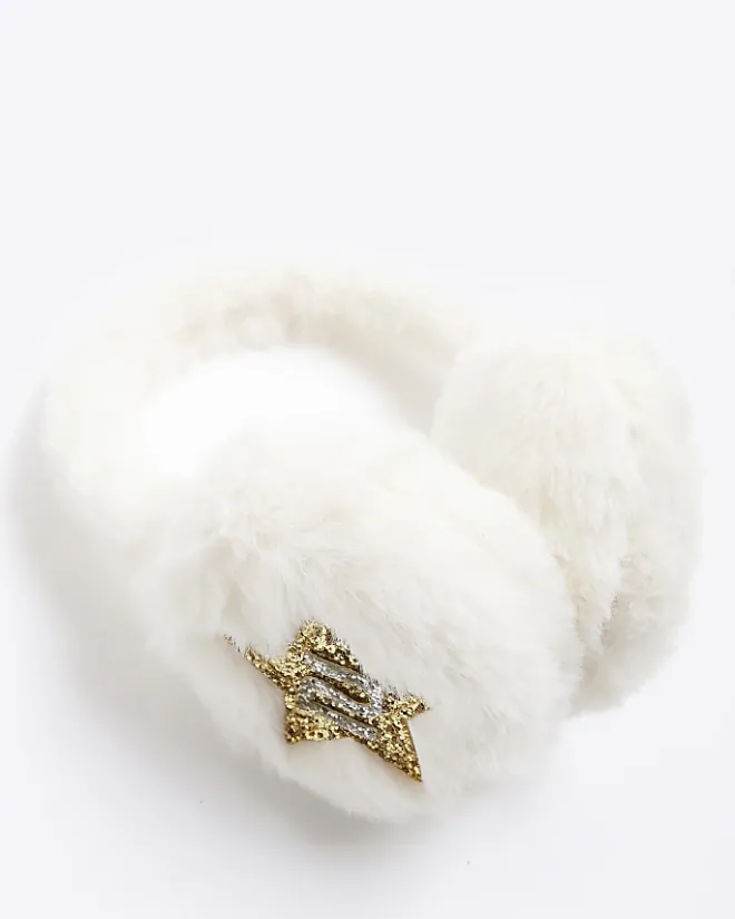 River Island Girls Glitter Star Earmuffs Cream Discount