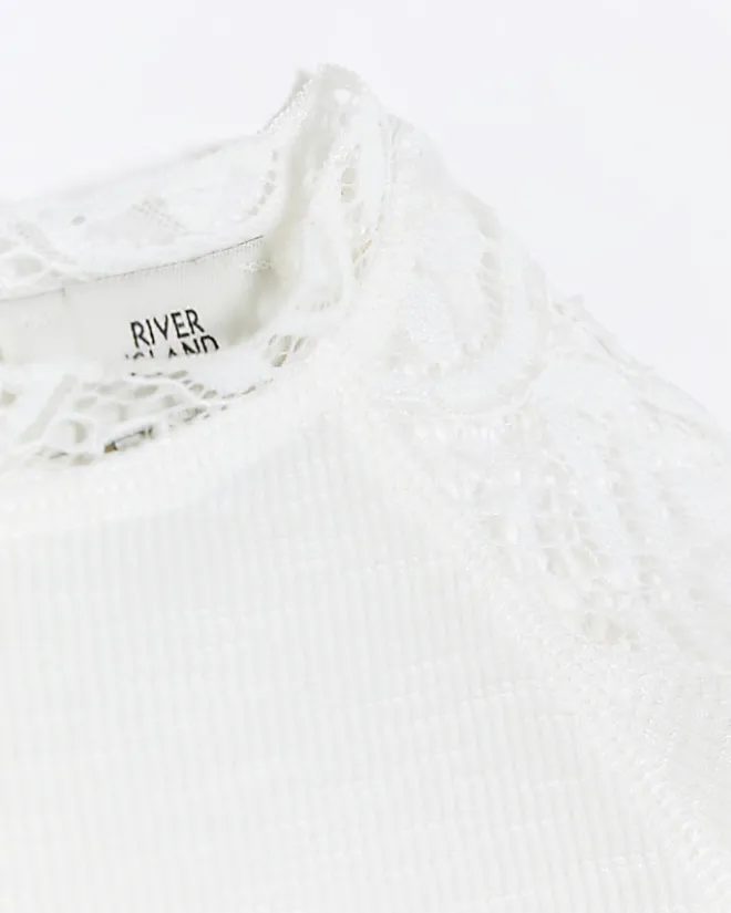 River Island Girls lace detail long sleeve top Cream Sale
