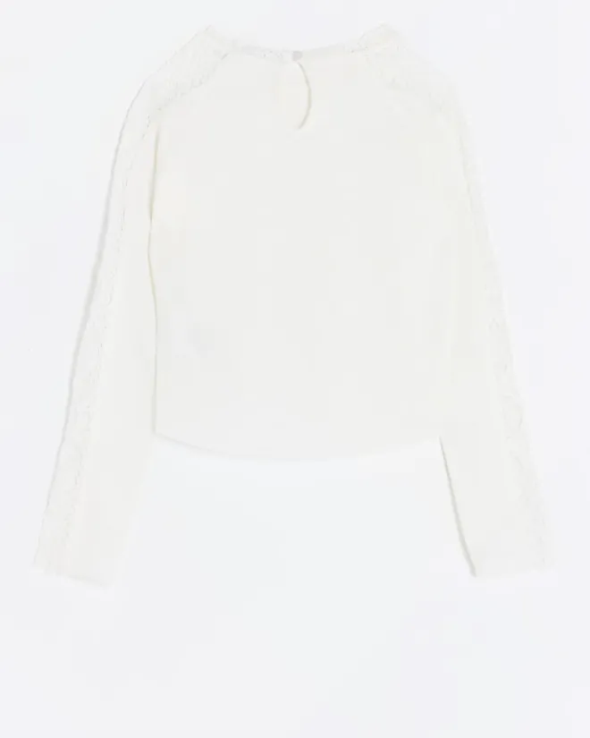 River Island Girls lace detail long sleeve top Cream Sale