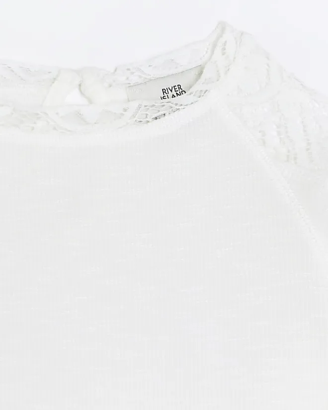River Island Girls lace detail long sleeve top Cream Sale