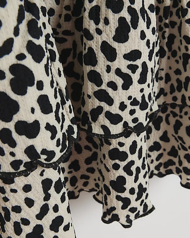 River Island Girls leopard print frill dress Cream Clearance