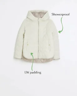 River Island Girls padded heart quilted coat Cream Outlet