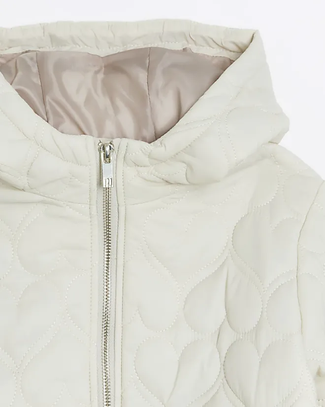 River Island Girls padded heart quilted coat Cream Outlet