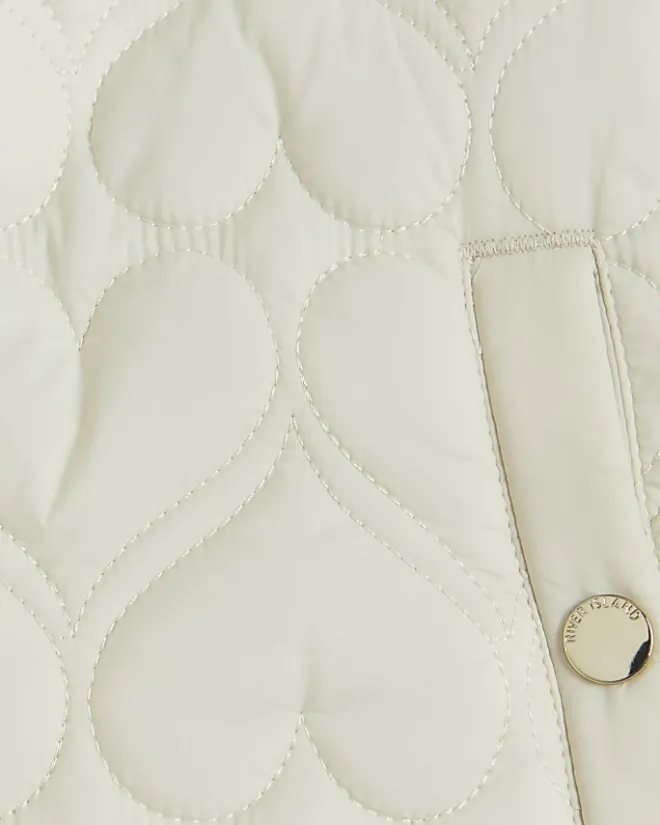 River Island Girls padded heart quilted coat Cream Outlet